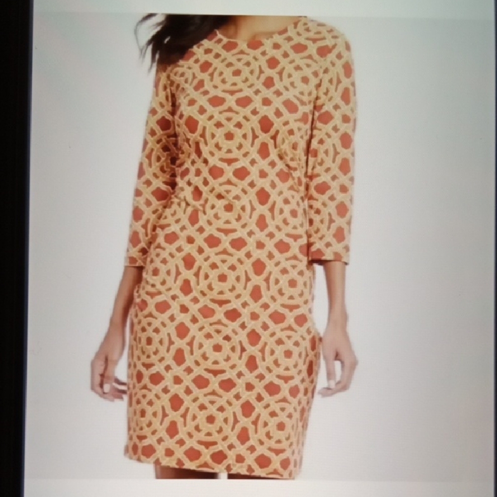J.Mclaughlin Catalina Cloth Sophia Sheath Dress Rust Scribe Print Holiday Sz Xs